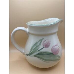 Vintage Pfaltzgraff Garden Party Ceramic Pitcher‎ Tulip Design 5.5" Cottagecore